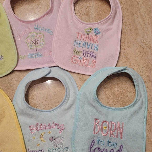 Embroidered Baby Girl Bibs -Set of 8 - Picture 3 of 6